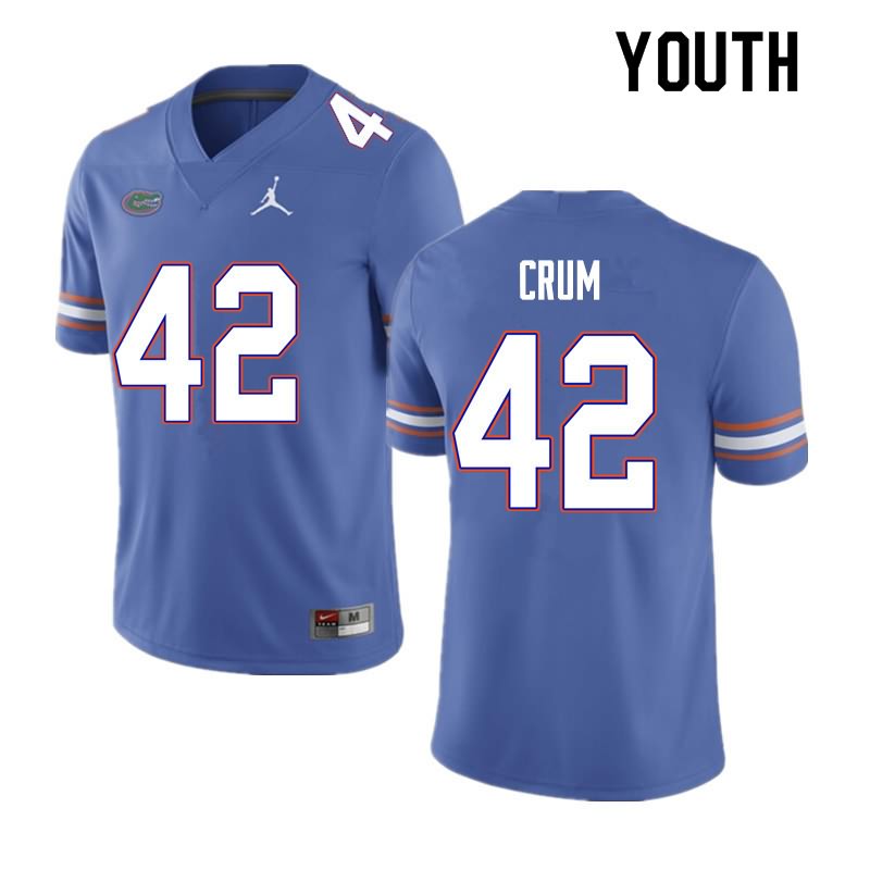 Youth NCAA Florida Gators Quaylin Crum #42 Stitched Authentic Nike Blue College Football Jersey LXV8465QY